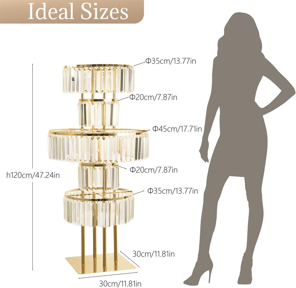 5-Tier Crystal Gold Vase for Centerpiece - Large Wedding Decor Flower Stand, Metal Chandelier Stand with K9 Crystal Pendants, Elegant Flower Display Rack for Party Event Home Wedding Decor (Gold)