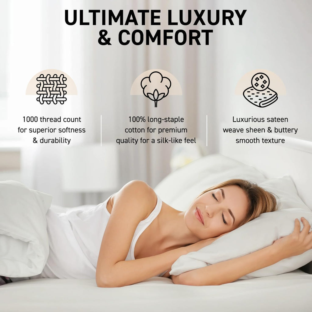 California King Sheet Sets - 100% Egyptian Cotton Sheets California King Size, 6 Pc, Cal King Sheet Set, Soft Sateen Weave, 16' Deep Pocket California King Sheet Set - White