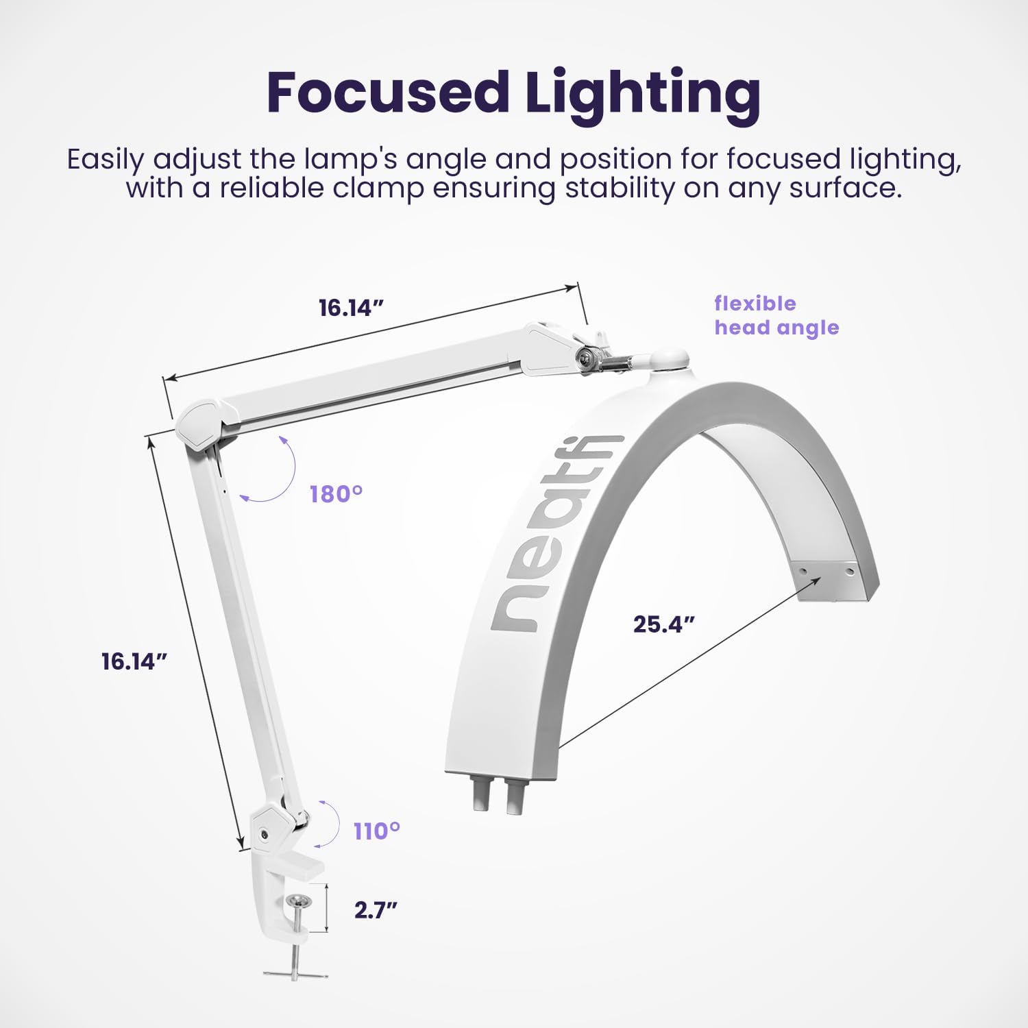 Neatfi Half Moon LED Table Lamp for Estheticians & Nail Techs – 2,500 Lumens | 5 Light Modes | Professional Task Lamp for Facial, Waxing, Threading & Tattoo (White, CCT with Clamp)
