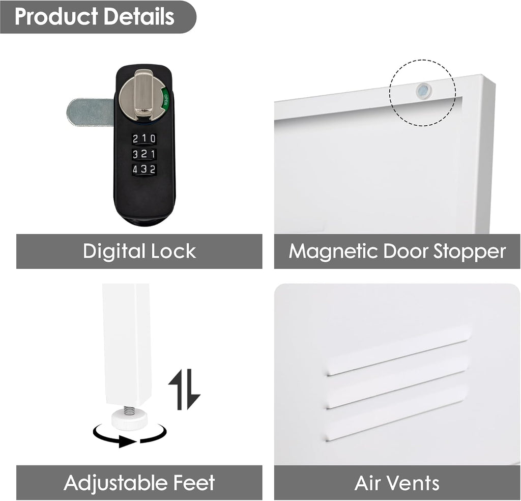 Narrow Pantry Cabinet Metal Skinny Cabinet Lockable Storage Cabinet with Door and Removable Shelves for Kitchen Pantry (White)