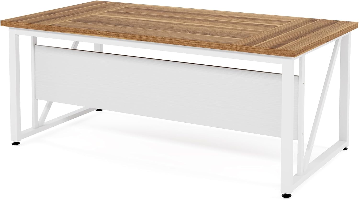 Tribesigns 63 inches Computer Desk with Bottom Storage Shelf Home Office Desk Writing Table for Workstation,Dark Walnut + Steel Leg， Cabinet not Included (Beige, 63-inch)