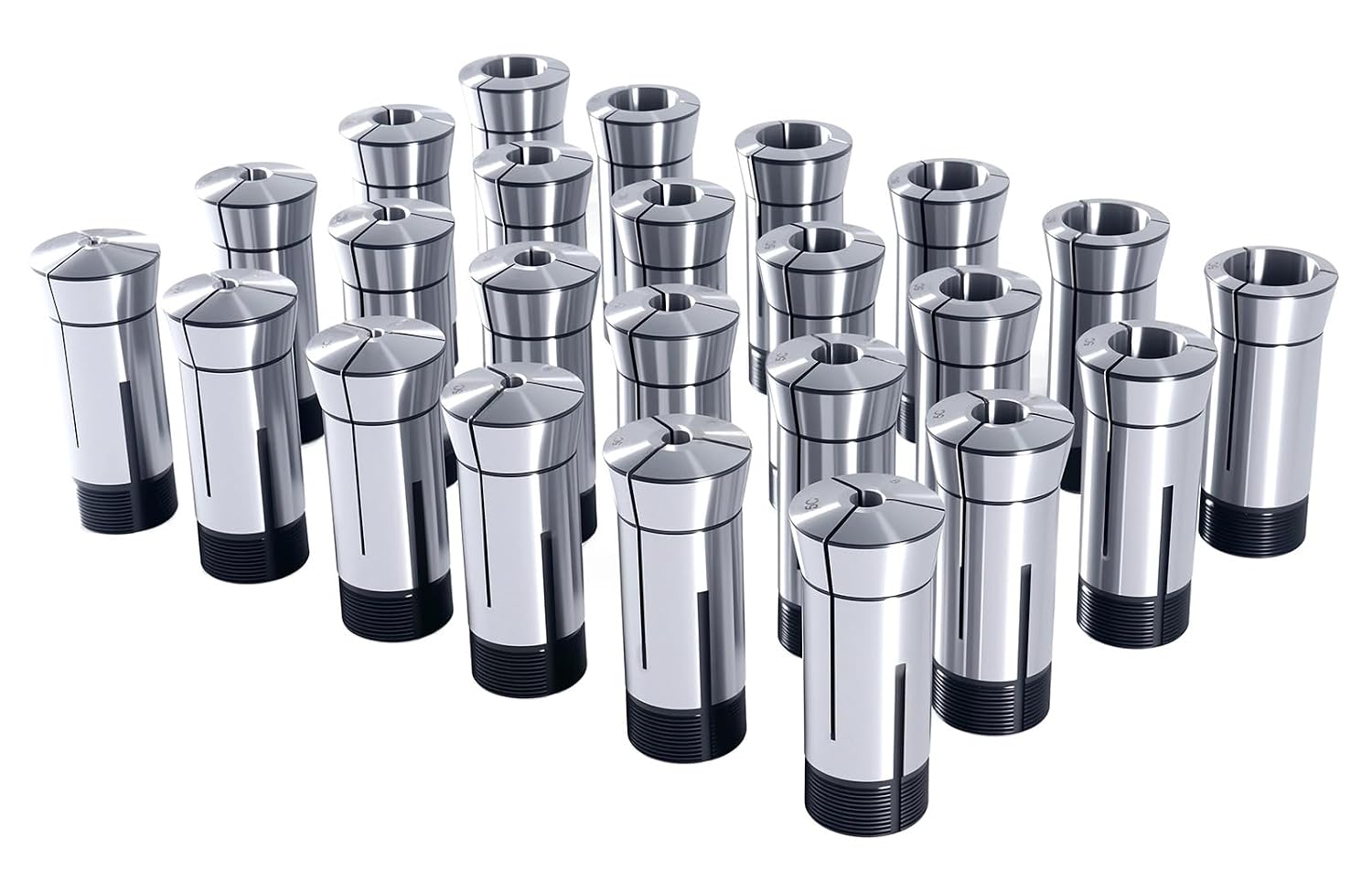 Accusize Industrial Tools 24-Pc 3-26 mm 5C Precision Round Collets, Metric, Hardened & Ground, 0200-5552