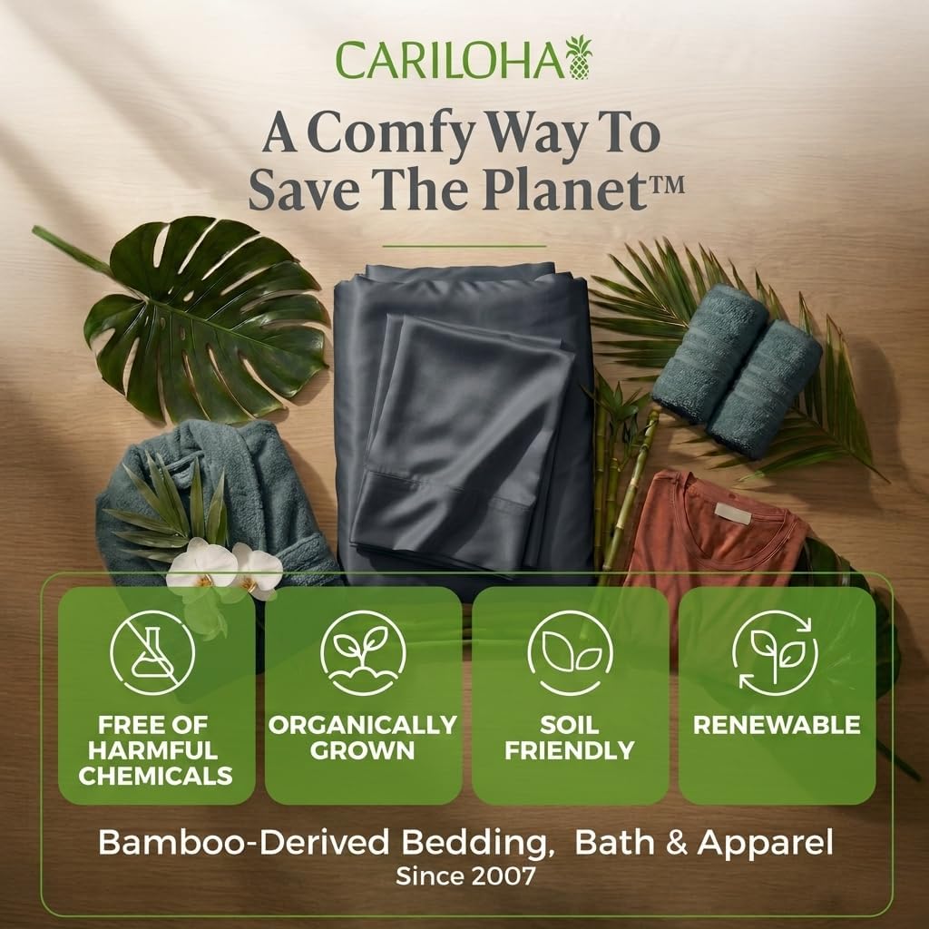 Cariloha Resort 100% Organic Bamboo Viscose Sheets - 4-Piece Queen Sheet Set - 18 in Extra Deep Pockets - Sateen Weave, Cooling, Hypoallergenic Luxury Sheets - Oeko-TEX Standard 100 - Blue Lagoon
