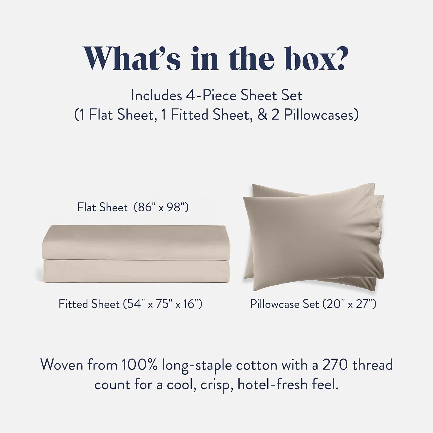 Brooklinen Luxury Percale Sheet Set - 4 Piece 100% Cotton Bed Sheets - 1 Fitted & 1 Flat Sheet, 2 Pillowcases - Cotton Percale Sheets for Hot Sleepers (Queen Size, Beige)