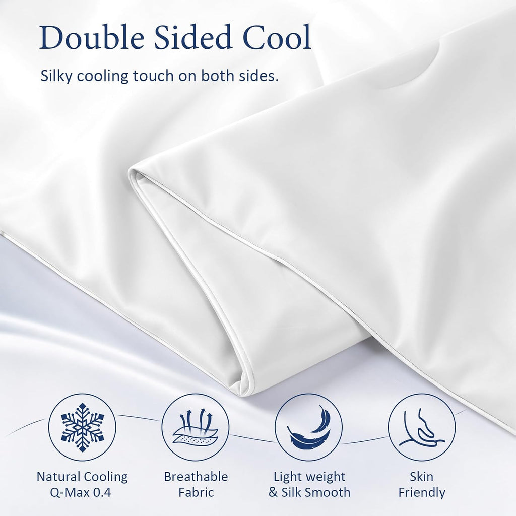 Soft Cooling Comforter, Full/Queen Cooling Blankets for Hot Sleepers, Double-Sided All-Season Cold Breathable Lightweight Blanket for Night Sweats, Arctic White, 90''x90''