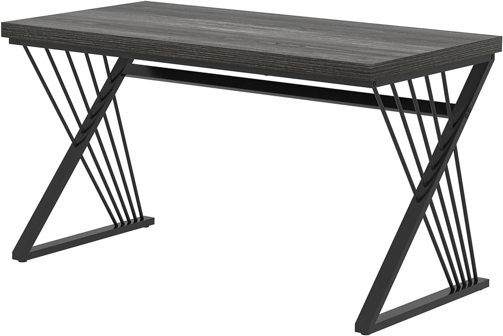 FOLUBAN Modern Home Office Desks, Rustic Wood and Metal Computer Desk, Industrial Writing Study Gaming Table for Living Room Bedroom, Dark Gray, 47 Inch