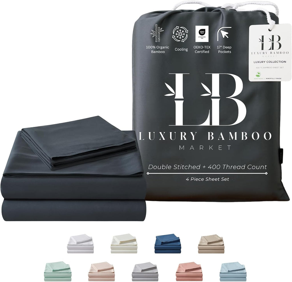 |Twin Size Sheet Set | Organically Grown | Ultra Soft & Cooling |100% Viscose | 17' Deep Pocket [Charcoal Grey]