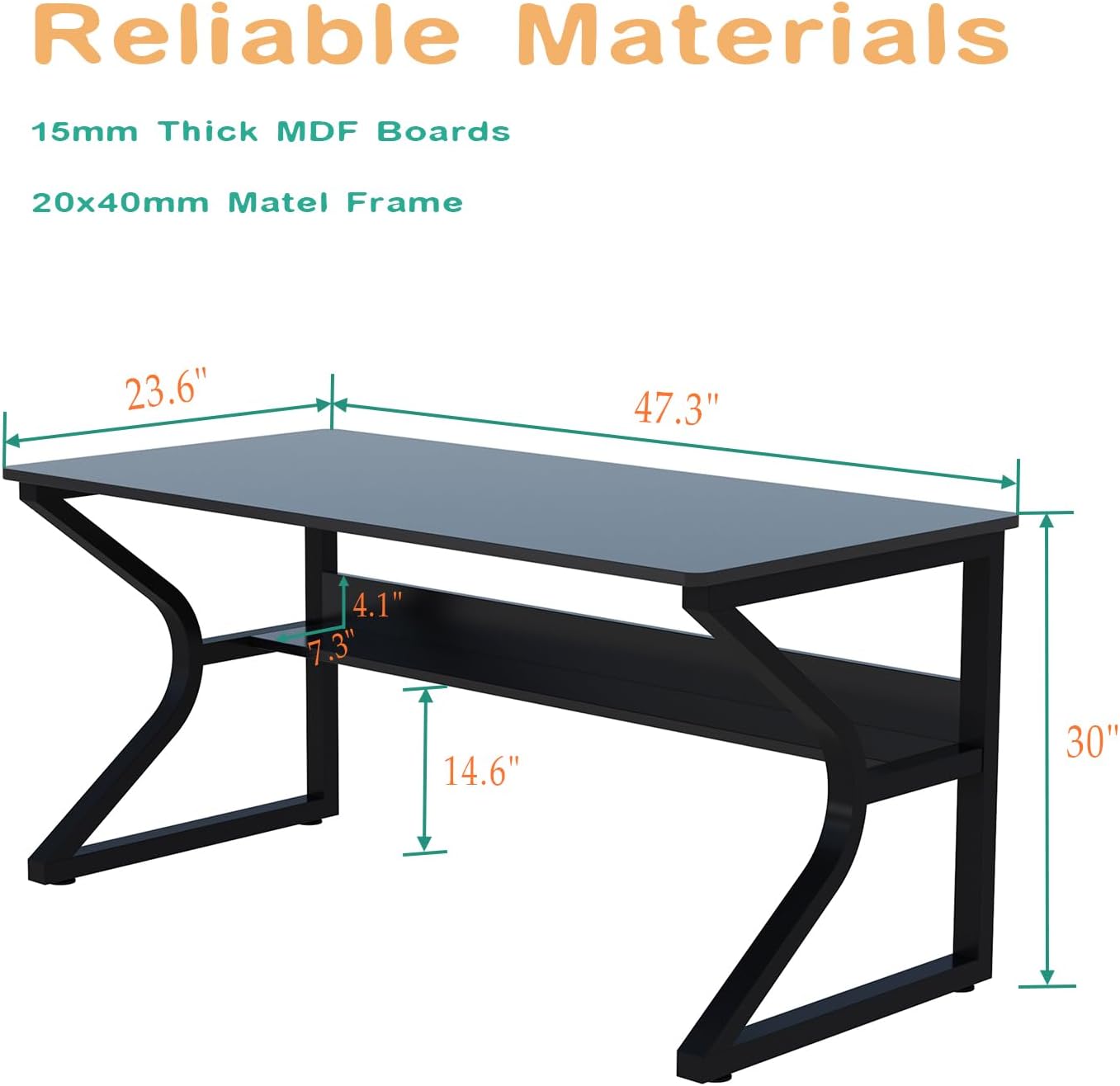 OSCHF Office Desk with Storage Shelf - 47.3' Long Writing Table for Single-Person Workstation, Modern Study Gaming Computer Desk, Black