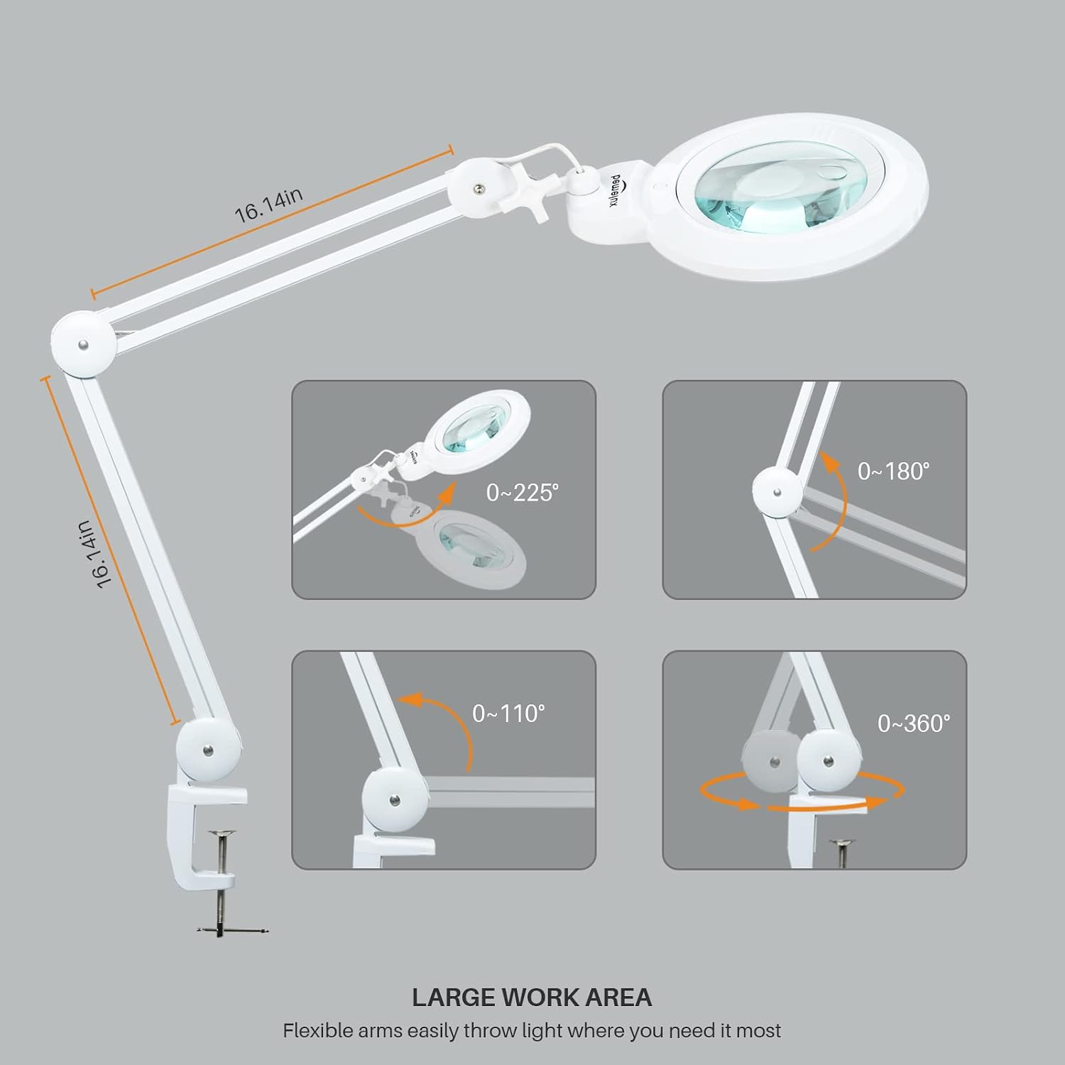 Bifocals Magnifying Desk Lamp with Clamp, 5 Diopter with 20 Diopter, 6 Inch Detachable Lens and 120PCS LEDs, 3 Color Modes 1200 Lumens Swivel Arm Magnifying Lamp with Light for Crafts (White)