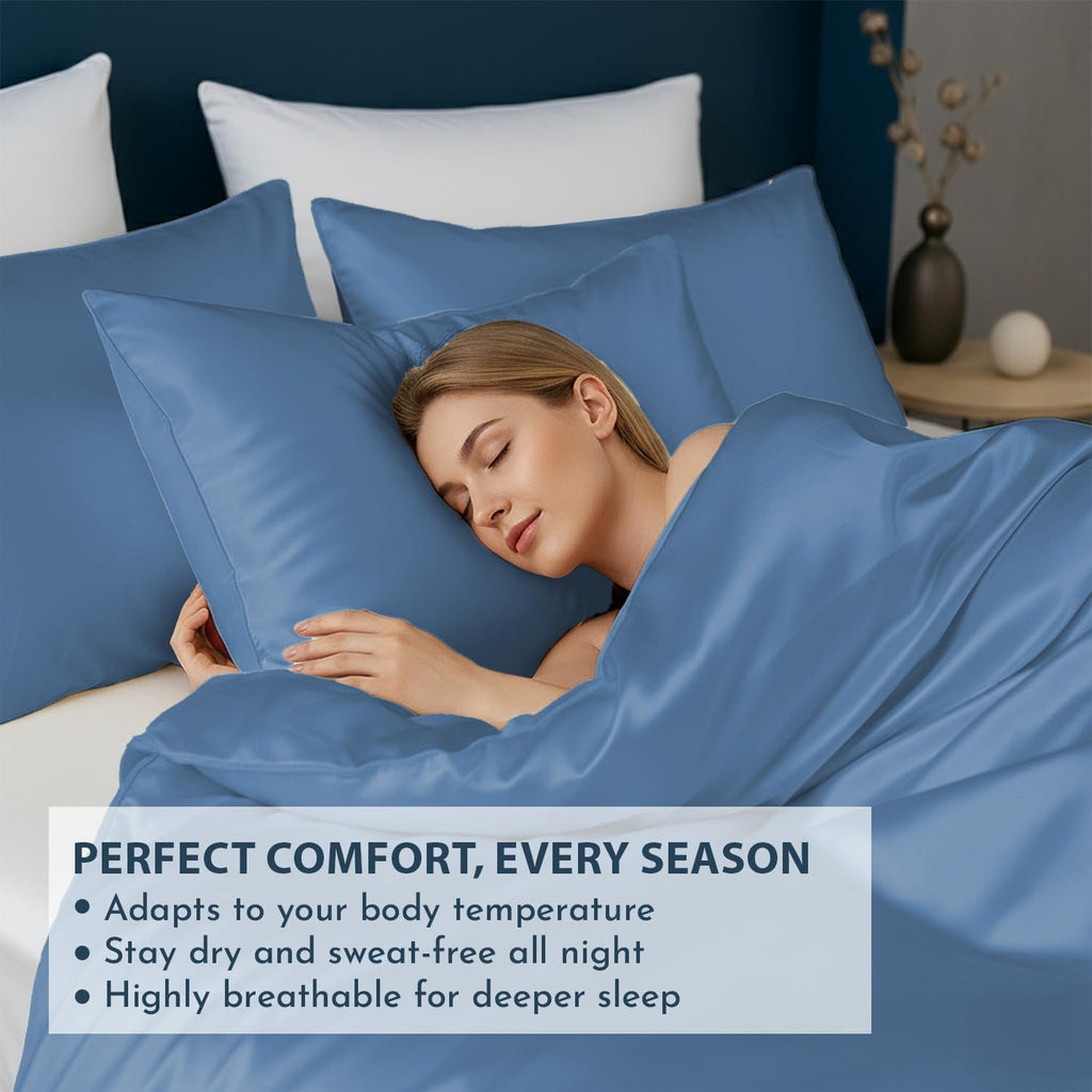 Linenwalas Duvet Cover Set Oversized King Size - Viscose Derived from Bamboo Soft, Breathable, Light Weight, Cooling Comforter Cover with Zipper Closure and Corner Ties (Oversized King, Bahamas Blue)