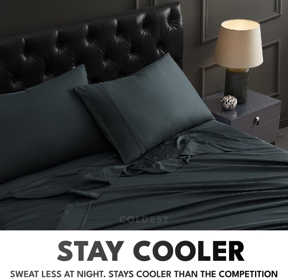 Coldest 100% Organic Viscose Derived from Bamboo Sheets, Luxury Ultra Soft & Cooling, Deep Pocket, Double Stitching - Ideal for Hot Sleepers - Queen Size 5 Pieces Set