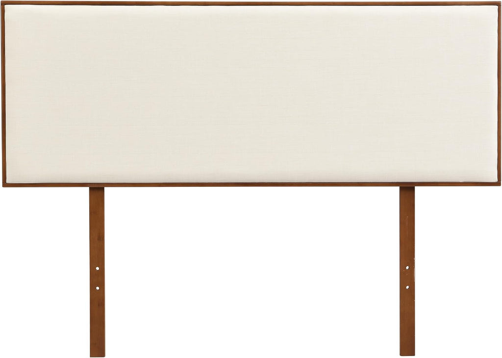 Merax King Size Bamboo Platform Bed, Mid-Century Modern Bed Frame with Upholstered Adjustable Headboard, Wood Slat Support, No Box Spring Needed, Easy Tool-Free Assembly, Brown+Beige