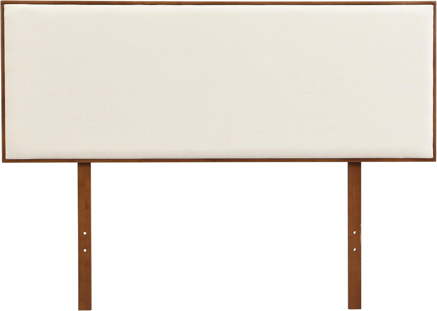 Merax King Size Bamboo Platform Bed, Mid-Century Modern Bed Frame with Upholstered Adjustable Headboard, Wood Slat Support, No Box Spring Needed, Easy Tool-Free Assembly, Brown+Beige