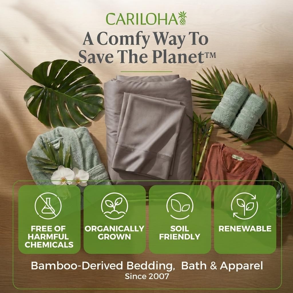 Cariloha Retreat 4-Piece Sateen Sheet Set | Coastal Gray | Queen | Lyocell Material | Breathable, Corner Straps, Extra Soft & Cooling