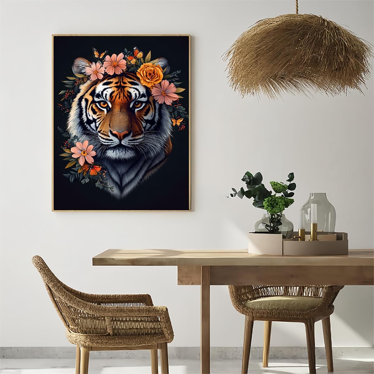 Flower Dimond Painting Tiger Diamond Art Kits for Adults Beginners DIY 5D Round Full Dirll Crystal Gem Art Embroidery Paintings Crafts Picture, Home Wall Decor Gifts, Hobbies for women 36x48in u7-222
