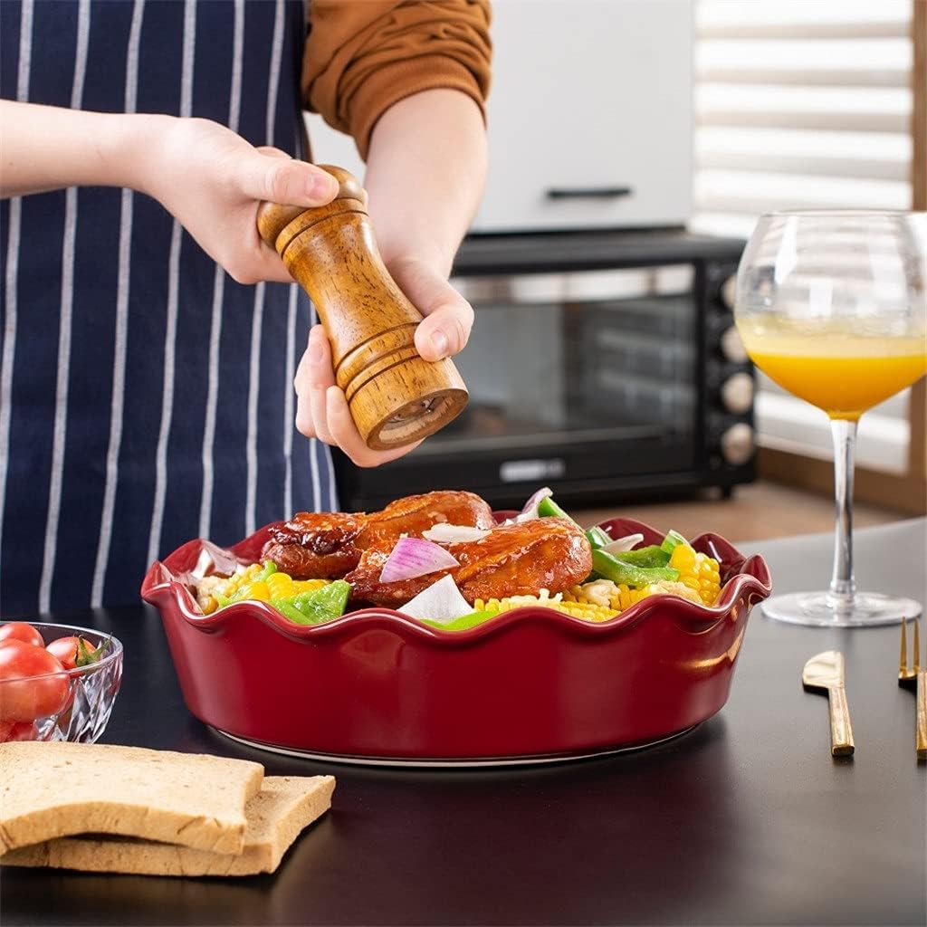 Glaze Pie Dish No- Stick Stoneware Quiche Pan Baking Dish Plate with Crinkle Rim 10. 5 Inches Round Tart Pie Tin