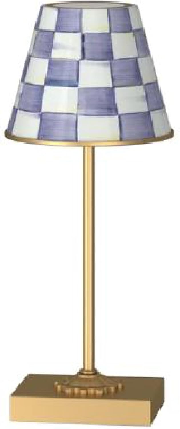 MACKENZIE-CHILDS LED Rechargeable Cafe Table Lamp, Cordless Decorative Lamp, Purple-and-White Violet Check