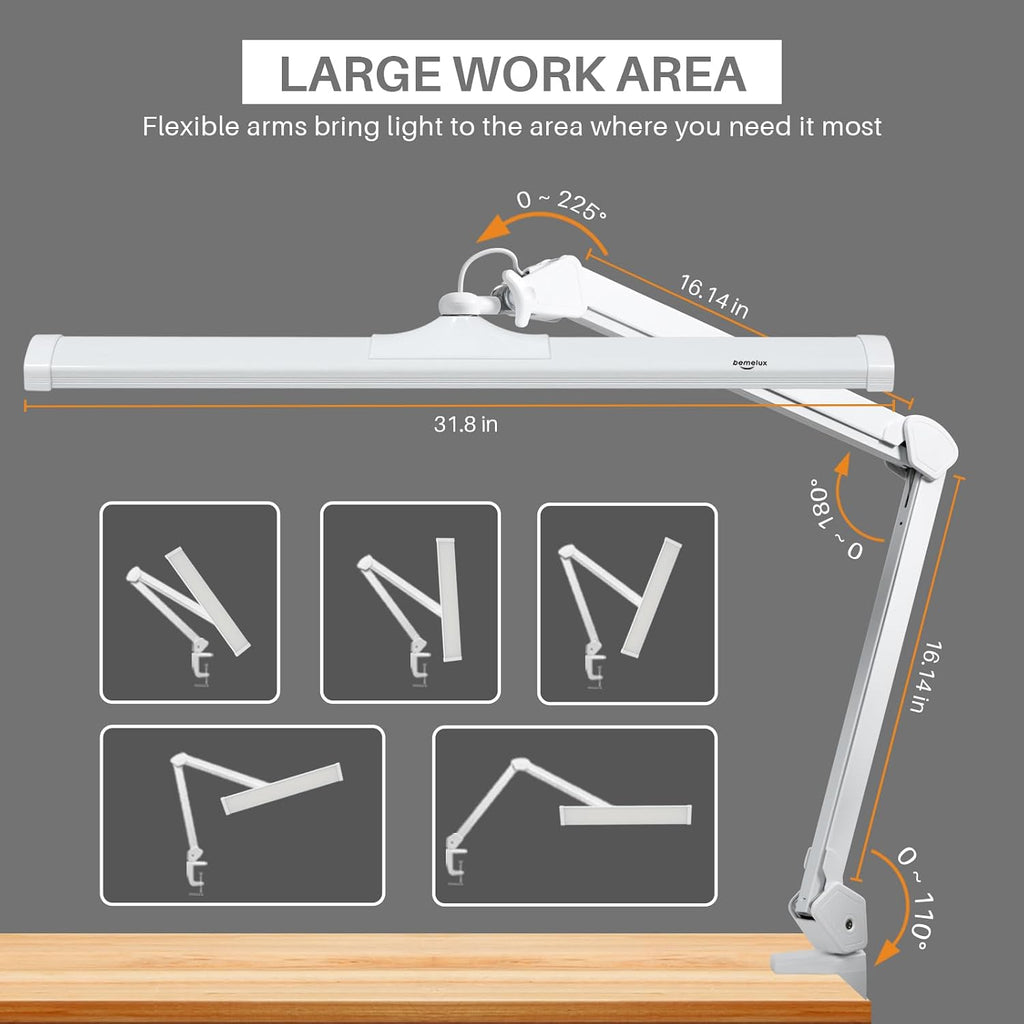LED Architect Desk Lamp, 4500 Lumens, Dimmable, Metal Swing Arm, 5 Color Temperatures, 50W, Ideal for Task Work, Drafting, Reading, Clamp-on Office Table Lamp with 684 Bright LEDs (White, CCT)