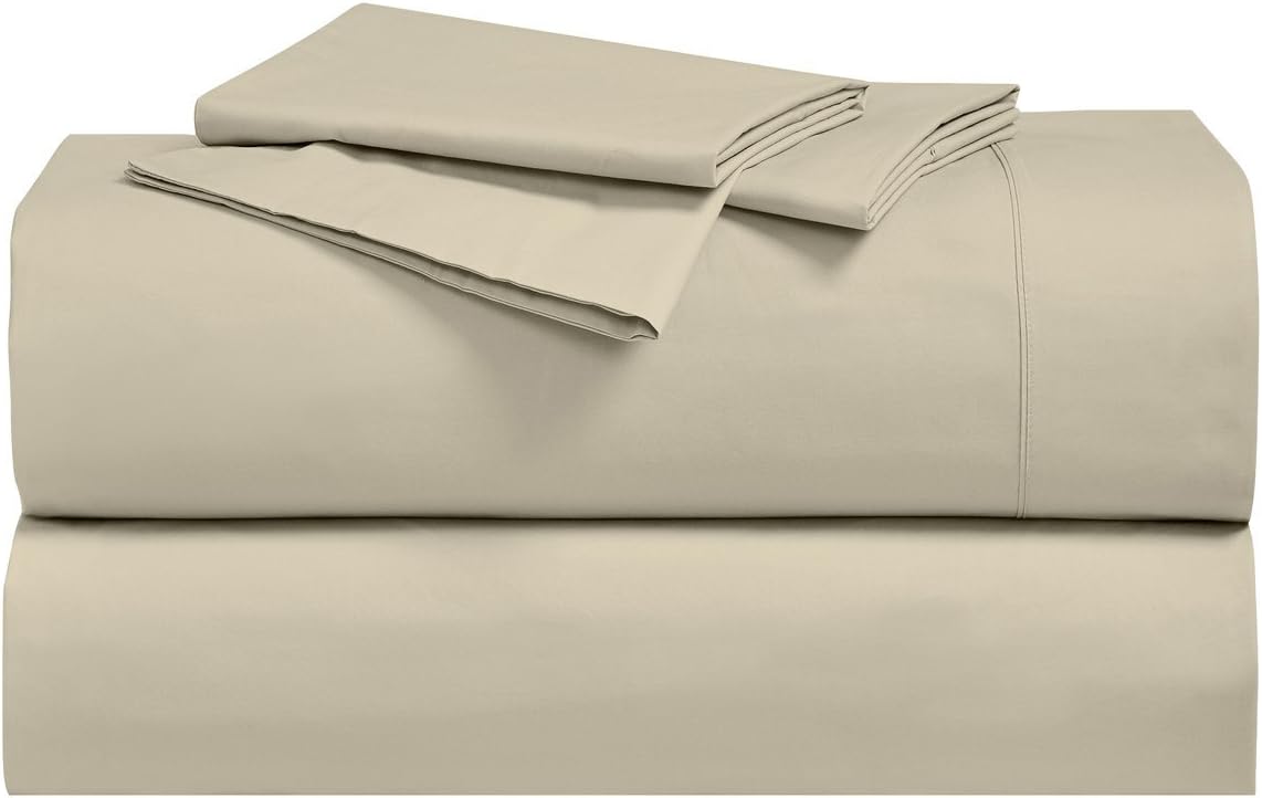 Solid 300-Thread-Count, 100-Percent Cotton Percale, Breathable Crispy Split-California-King Sheets Set for Adjustable Beds, Linen