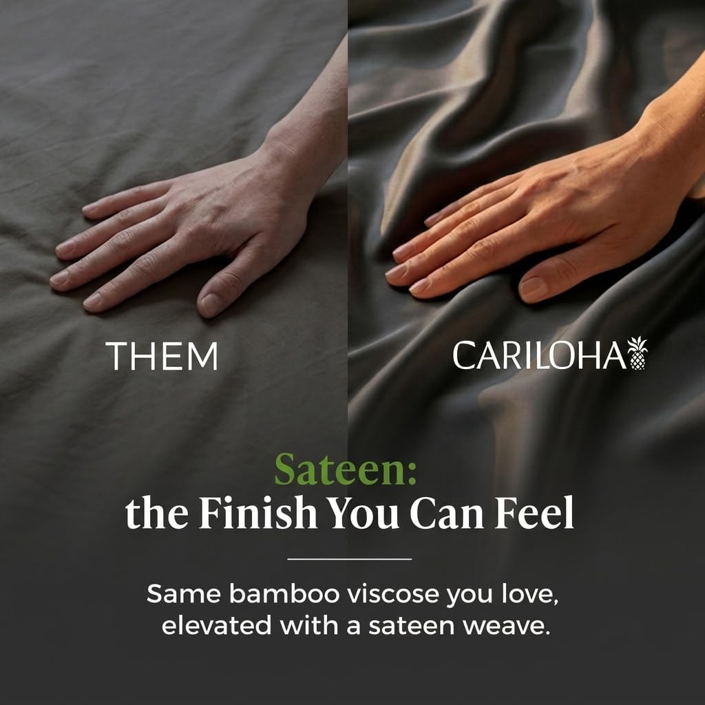 Cariloha Resort 100% Organic Bamboo Viscose Sheets - 5-Piece Split King Sheet Set - 18 in Extra Deep Pockets - Sateen Weave, Cooling, Hypoallergenic Luxury Sheets - Oeko-TEX Standard 100 - Onyx