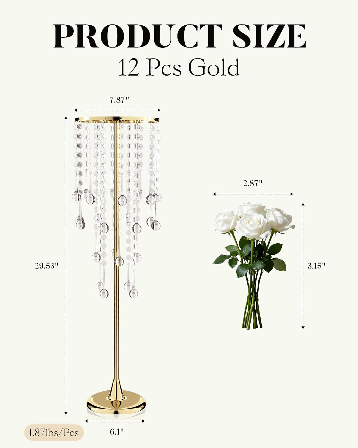 12 Pcs Tall Gold Crystal Wedding Centerpieces for Tables - 29.53' Tall Flower Stand for Wedding with Crystal Gold Vases for Centerpieces - 108g Weighted Base (Bases para Centros De Mesa)