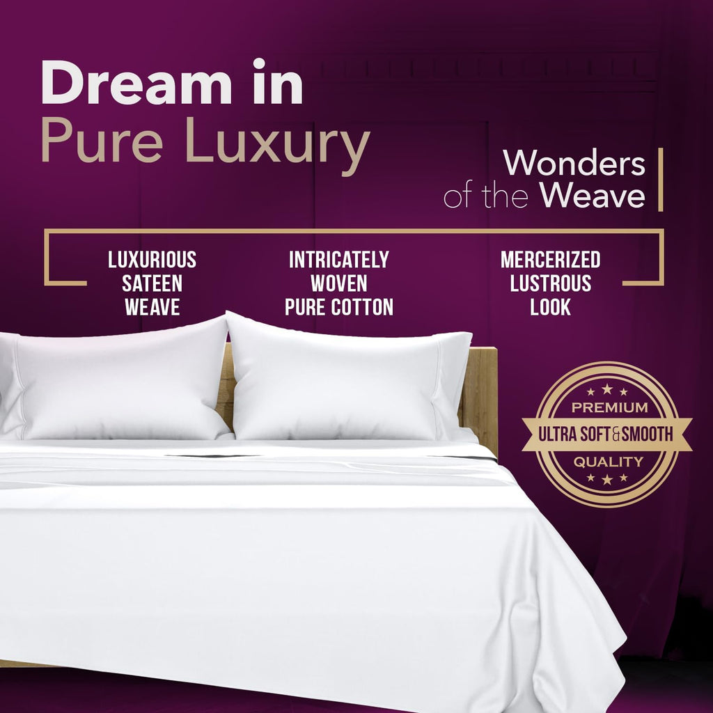 TEXAS LINEN CO. 100% Egyptian Cotton Sheets King Size Set Pack of 2 - Luxury 1200 Series Star Sleepin' Collection Sheets King Size (8 PC, White), 17' Deep Pocket, Soft, Sateen Hotel Bedding Set