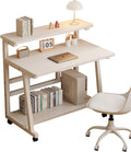 39.4 Inch Compact Rolling Computer Desk with Tier Worktable & Lockable Wheels, Small Computer Desk, Small Desk for Bedroom, Mobile Writing Workstation Easy Assembly for Home Office Small Spaces