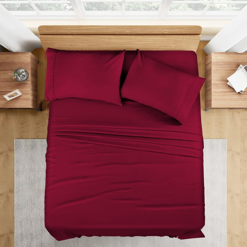 1000 Series- Extra Long Staple 100% Egyptian Cotton Sheet Set,Sateen Weave, Hotel Quality Soft Luxury Bedding, Queen Size 4 Piece Sheet Set Fit 15' Inch to 18' Deep Burgundy Solid.