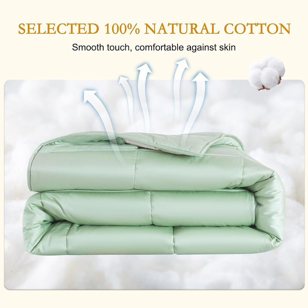 YOUR MOON Luxurious All Season Wool Comforter Queen Size, 100% Australian Lamb Wool Filling, Hypoallergenic Comforter Duvet Insert with Soft Noiseless Cotton Shell (Green)