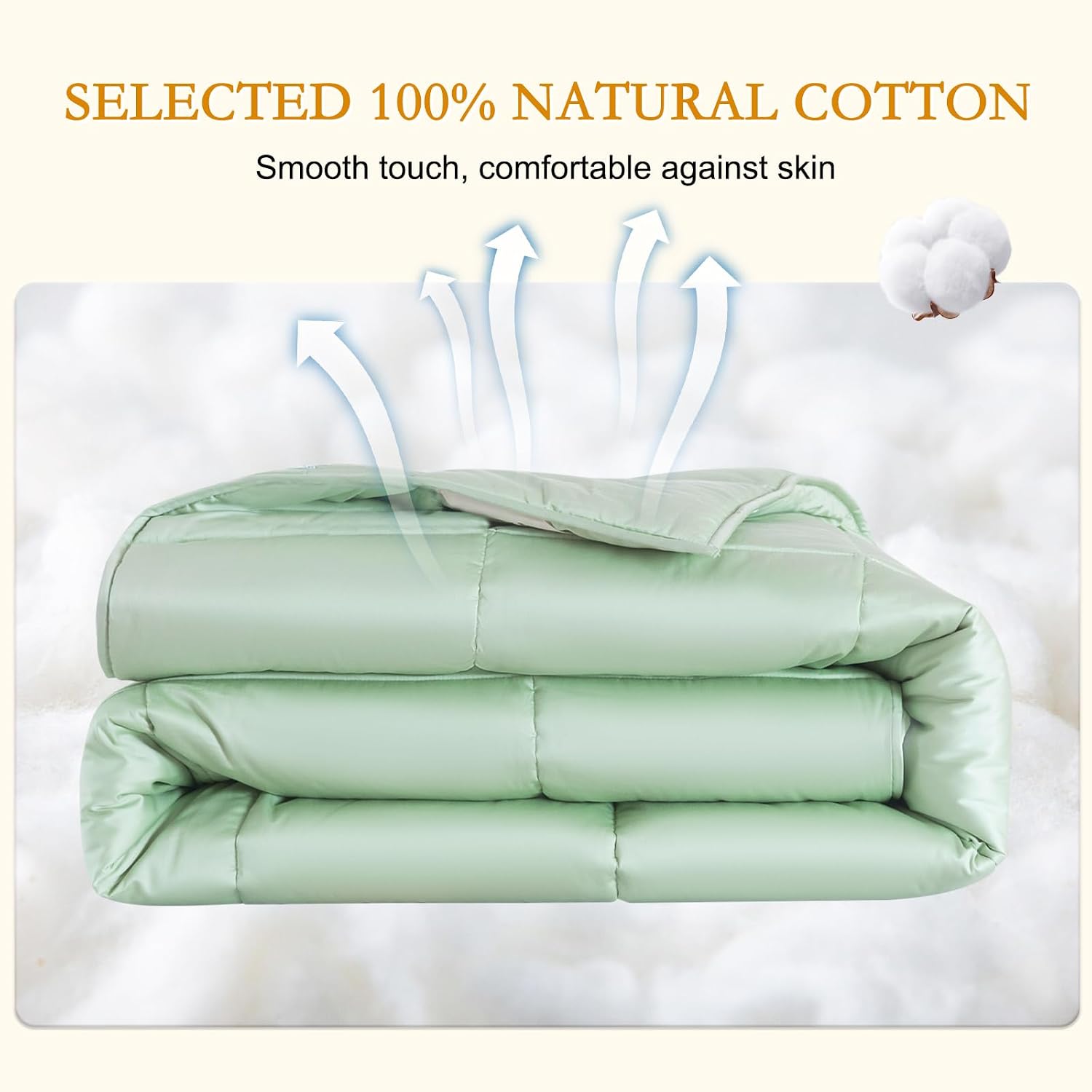 YOUR MOON Luxurious All Season Wool Comforter Queen Size, 100% Australian Lamb Wool Filling, Hypoallergenic Comforter Duvet Insert with Soft Noiseless Cotton Shell (Green)