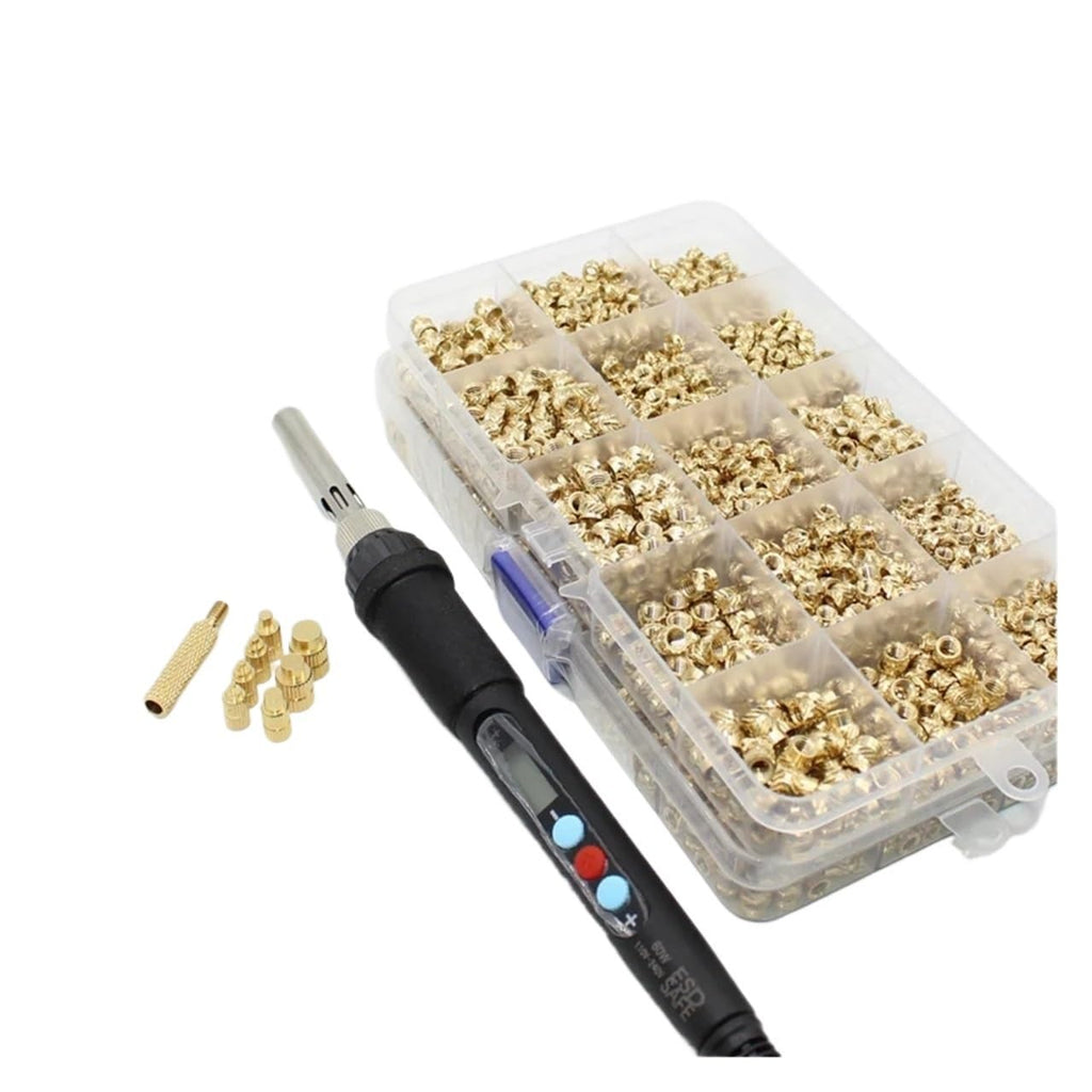 Brass Metric Knurled Nuts，Heat-Set Threaded Insert Implant Machine Copper Nut Thermal Conduction Implant Heat Insertion Tool 3D Printer Plastic(EU and Guide Head)