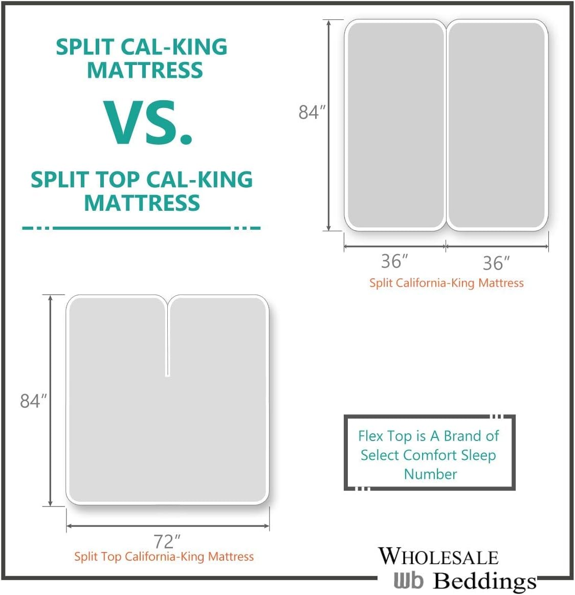 Solid 300-Thread-Count, 100-Percent Cotton Percale, Breathable Crispy Split-California-King Sheets Set for Adjustable Beds, White