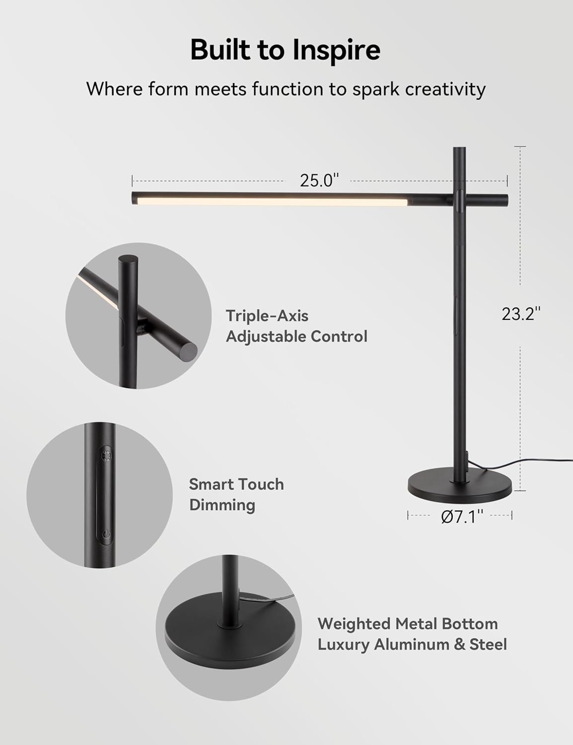 Tubicen Rotatable Desk Lamp 360° Joint Reading Table Lamp Adjustable Arm/Head Work Desk Lighting 3 Color 4- Stage Modern LED Touch Dimmable Angle Desk Task Lamp for Office Bedroom 15W Black