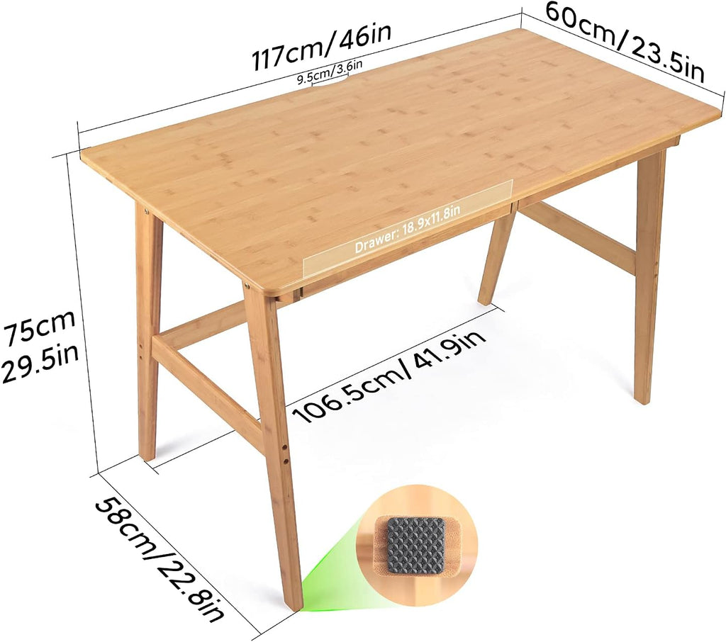 Nnewvante Writing Computer Desk 46' Bamboo Home Office Table with 2 Drawers, Modern Furniture Simple Study Makeup Workstation