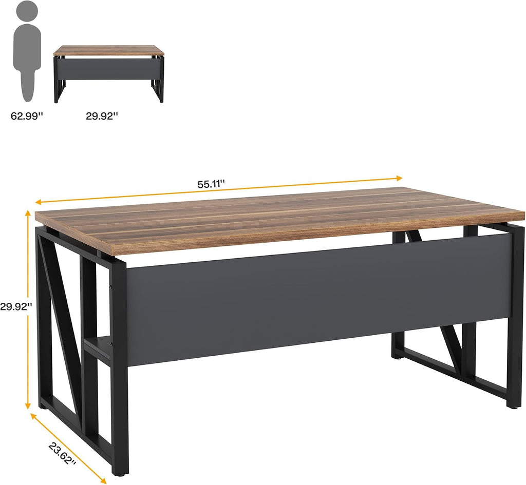Tribesigns 55 inches Simple Computer Desk,Home Office Desk Writing Table for Workstation,Dark Walnut + Steel Leg， Cabinet not Included (Walnut, 55-inch)