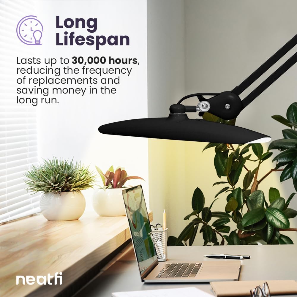 Neatfi XL 2200 Lumens 20W LED Desk Lamp with Clamp – Adjustable Color Temperature | 4-Level Dimmable Light | Home Office, Crafts & Workbench | 20-Inch Wide Head (Black, CCT with Clamp)