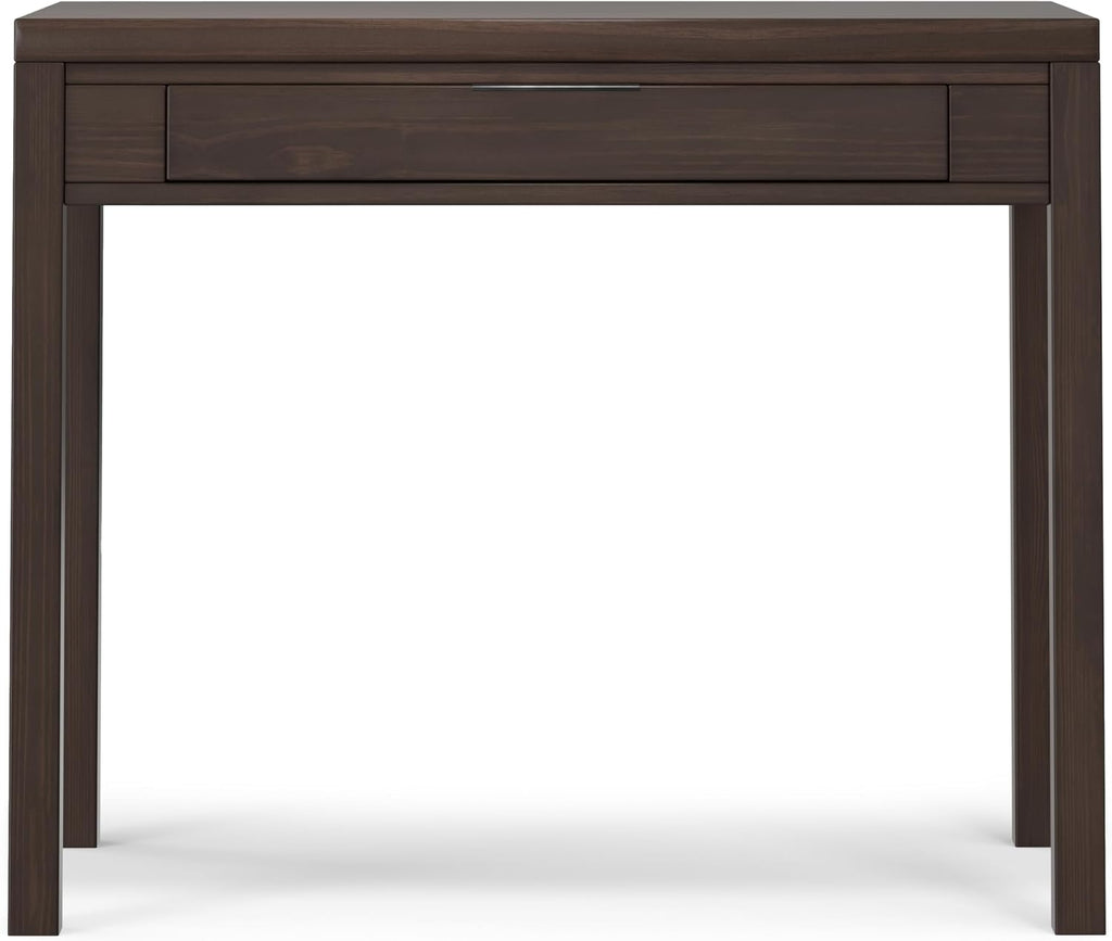 SIMPLIHOME Hollander Small Desk - 38 Inch Wide Solid Wood Writing Desk in Warm Walnut Brown, Contemporary Home Office Computer Table for Study or Compact Space with Flip-Down Keyboard Tray
