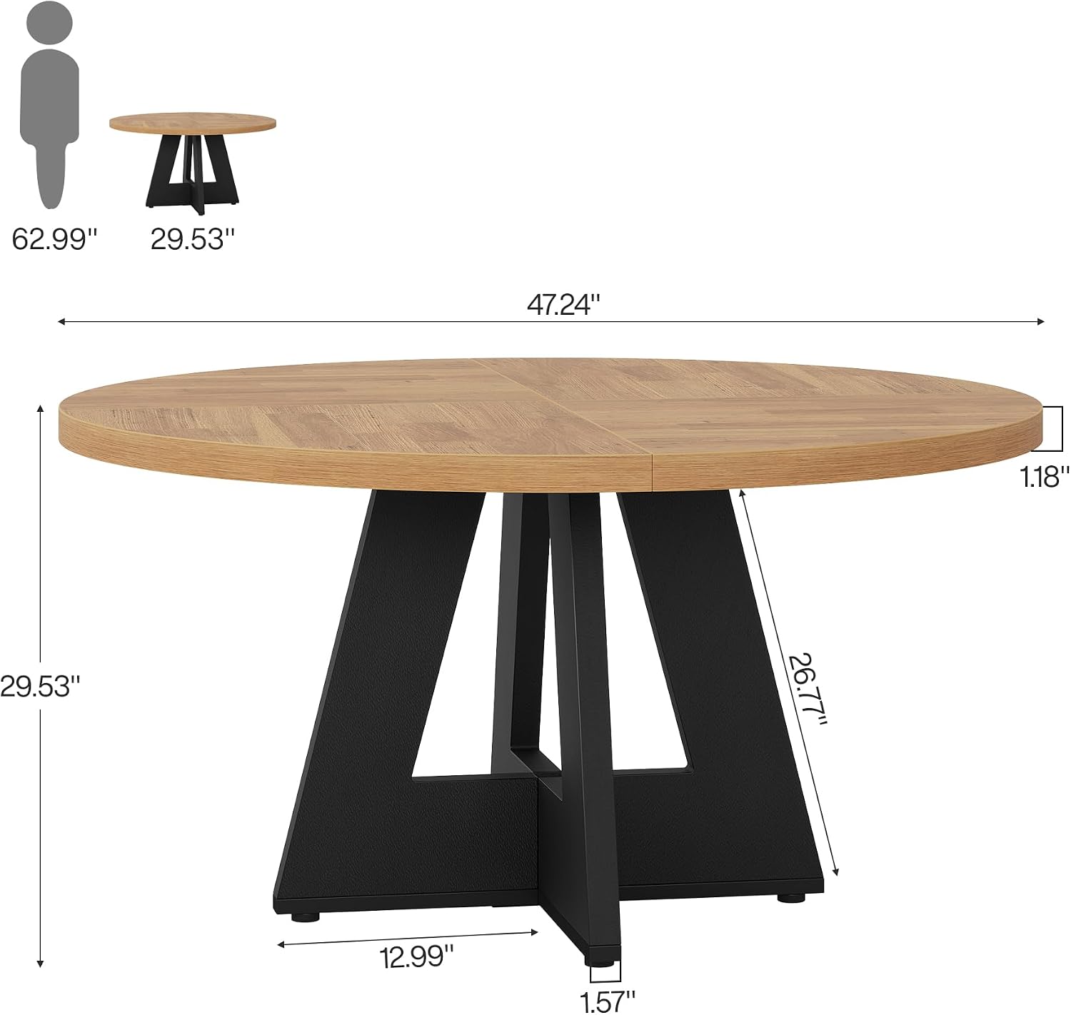 Tribesigns Farmhouse Dining Table, 47 Inch Round Dinner Table for 4, Rustic Round Dining Room Table for Home Dining Room Living Room (Walnut Brown+Black)