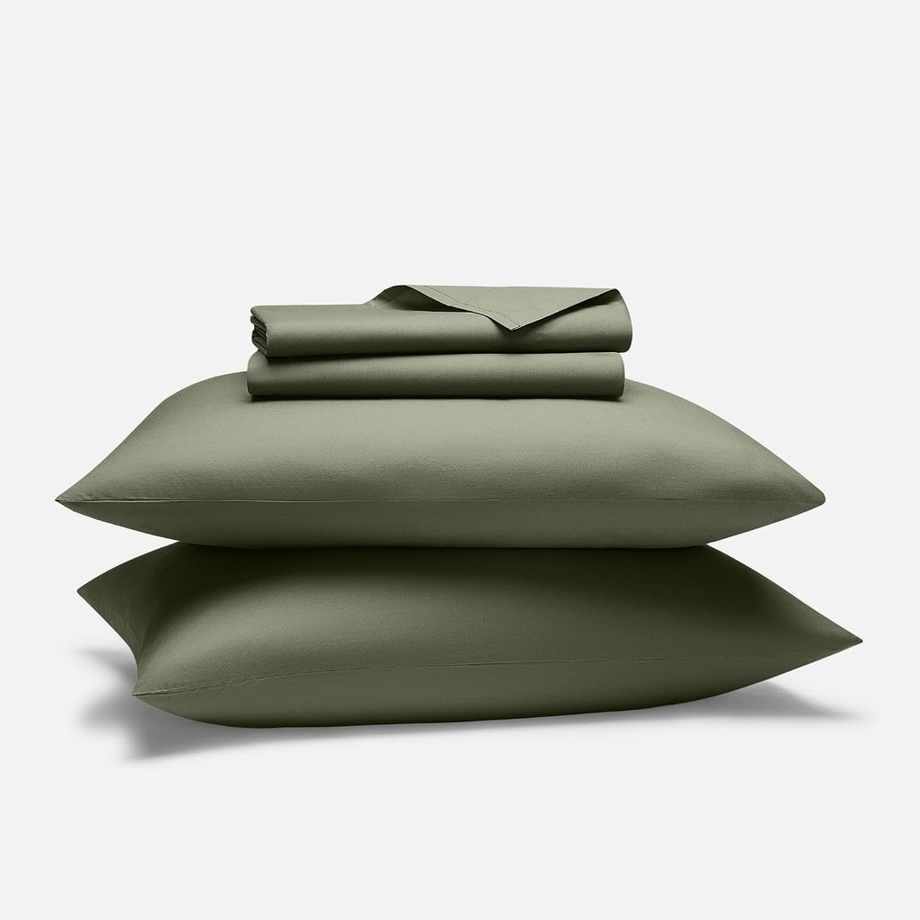 Brooklinen Luxury Percale Sheet Set - 4 Piece 100% Cotton Bed Sheets - 1 Fitted & 1 Flat Sheet, 2 Pillowcases - Cotton Percale Sheets for Hot Sleepers (Twin Size, Fresh Moss Green)