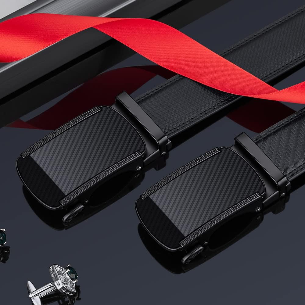 Automatic Ratchet Belt for Men - Genuine Leather Dress & Casual Use, Adjustable Buckle