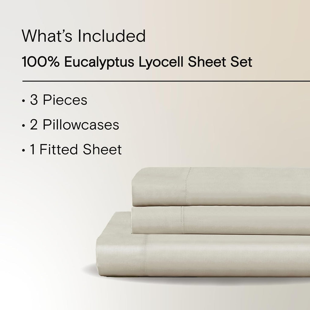 Sijo AiryWeight Tencel Sheet Set, 100% Lyocell Derived from Eucalyptus, Buttery Soft, Architectural Digest Best Cooling Sheets Winner - 3pc - 2 Pillowcases 1 Fitted (Fog, King)