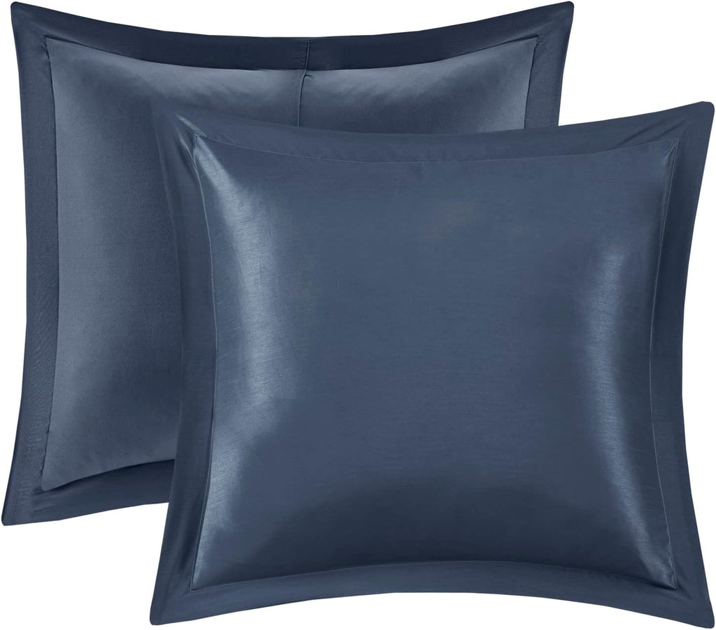 Madison Park Essentials Brystol 24 Piece Room in a Bag Faux Silk Comforter Jacquard Paisley Design Matching Curtains Down Alternative All Season Bedding-Set, King(104 in x 92 in), Navy 24 Piece