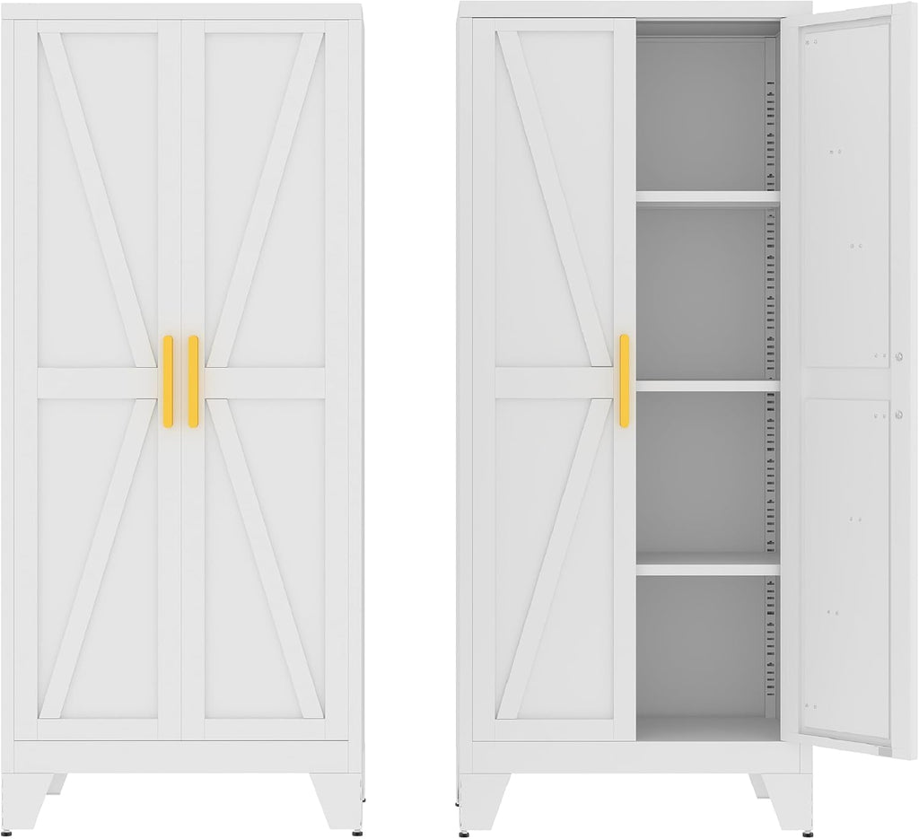 61' Tall Pantry Cabinet, White Metal Pantry Storage Cabinet, Kitchen Pantry Storage Cabinets with 2 Door and 3 Adjustable Shelves (White, 61' Modern)