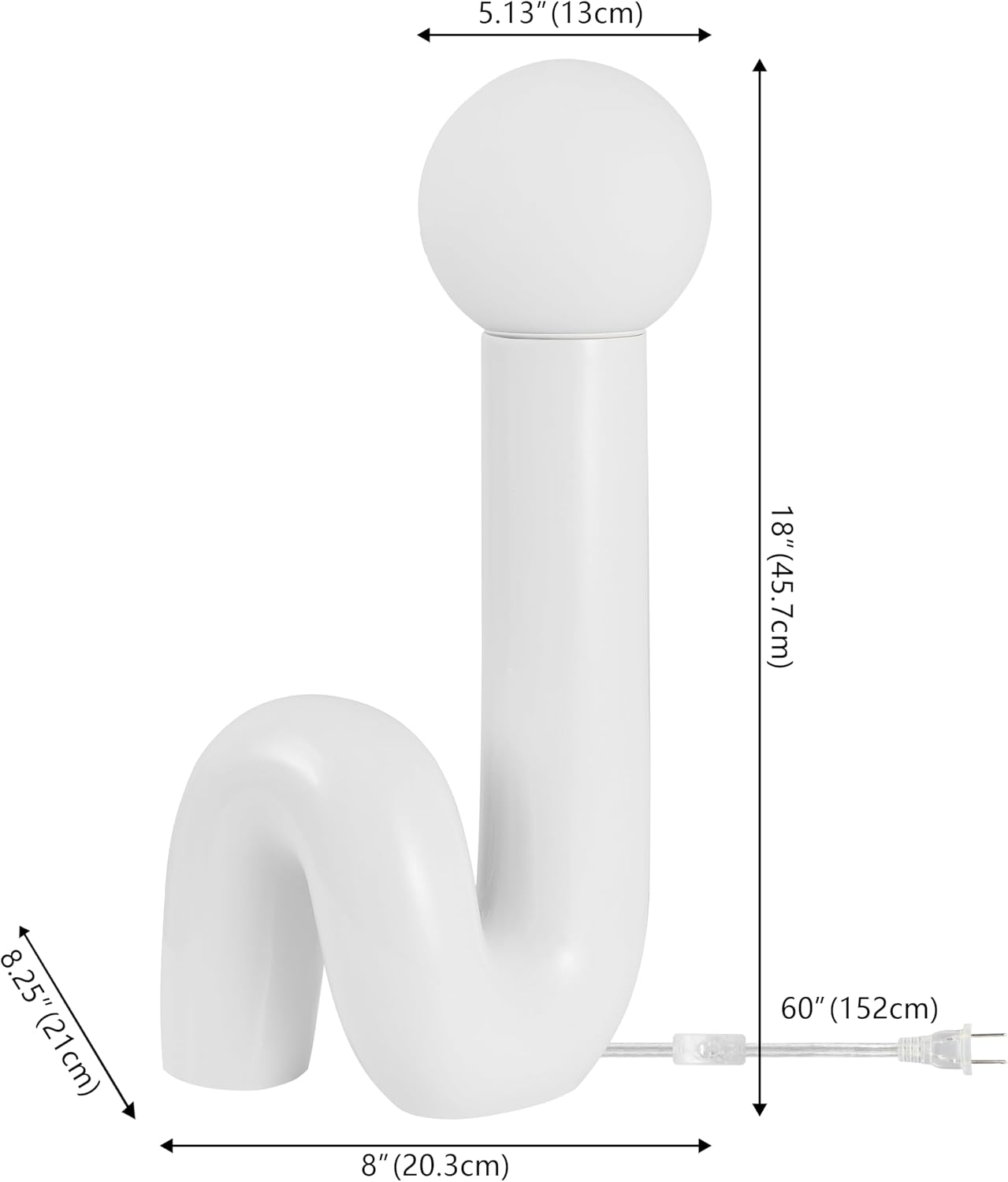 JONATHAN Y 18' White Modern Ceramic Spiral Table Lamp for Bedroom Living Room, Katya Minimalist Bedside Lamp, Frosted Glass Shade, LED Bulb Included JYL5500A