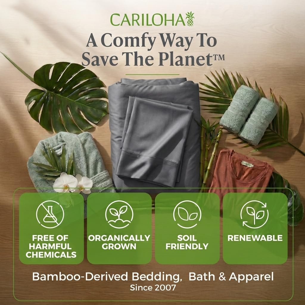 Cariloha Retreat 4-Piece Sateen Sheet Set | Laguna Blue | Queen | Lyocell Material | Breathable, Corner Straps, Extra Soft & Cooling