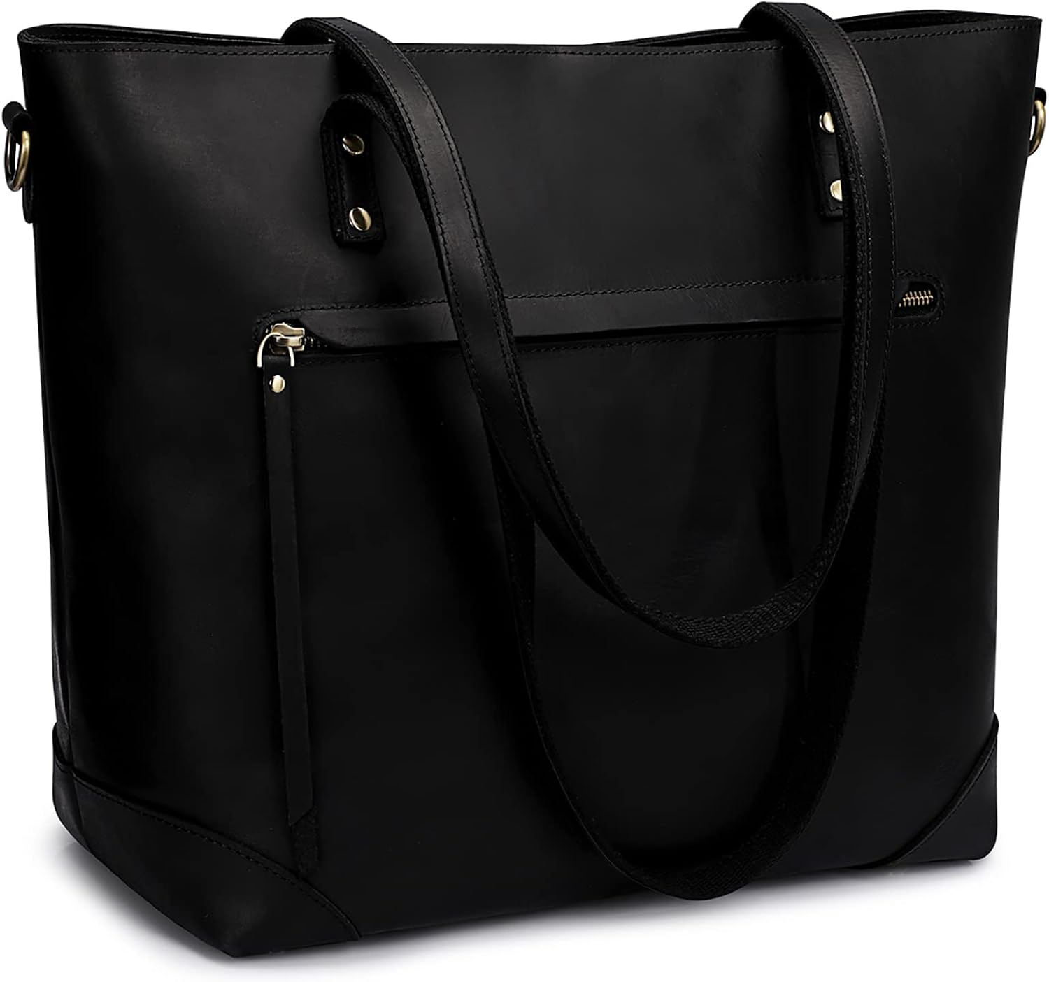 S-ZONE Vintage Genuine Leather Shoulder Bag Work Totes for Women Purse Handbag with Back Zipper Pocket Large
