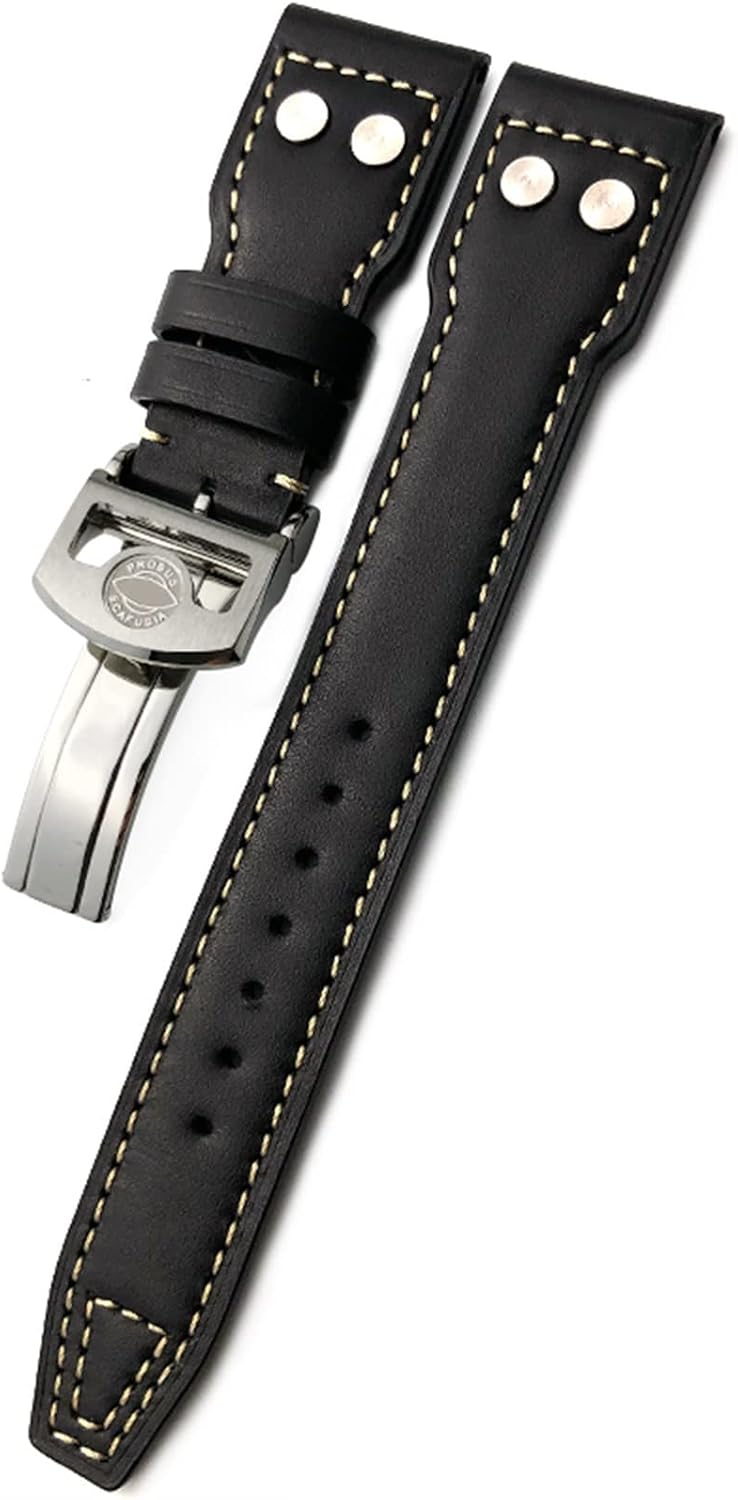 20mm 21mm 22mm Rivet Calfskin Leather Watch Band Fit for IWC Big Pilot IW5009 Spitfire IW3777 Le Petit Prince Mark Strap (Color : Blue, Size 22mm)