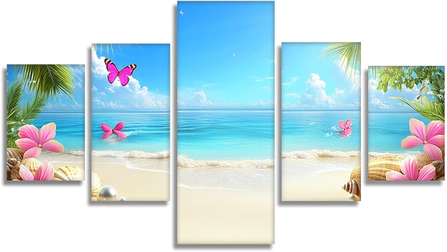 Beach Diamond Art 5 Piece Diamond Painting Landscape 5D DIY Full Square Drill Dimond Art Paintings Crystal Crafts for Adults Gem Painting for Home Decor, Large Artwork for Wall 40 x 80 Inch, Model288