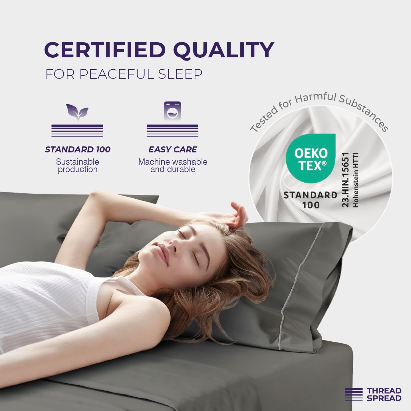 THREAD SPREAD 100% Egyptian Cotton King Sheet Set - 2000 Series Grandeur Collection Luxury Sheets King Size Bed Set (4 PC, Dark Grey) Soft Cooling Sateen 17 Inch Extra Deep Pocket Hotel Sheets