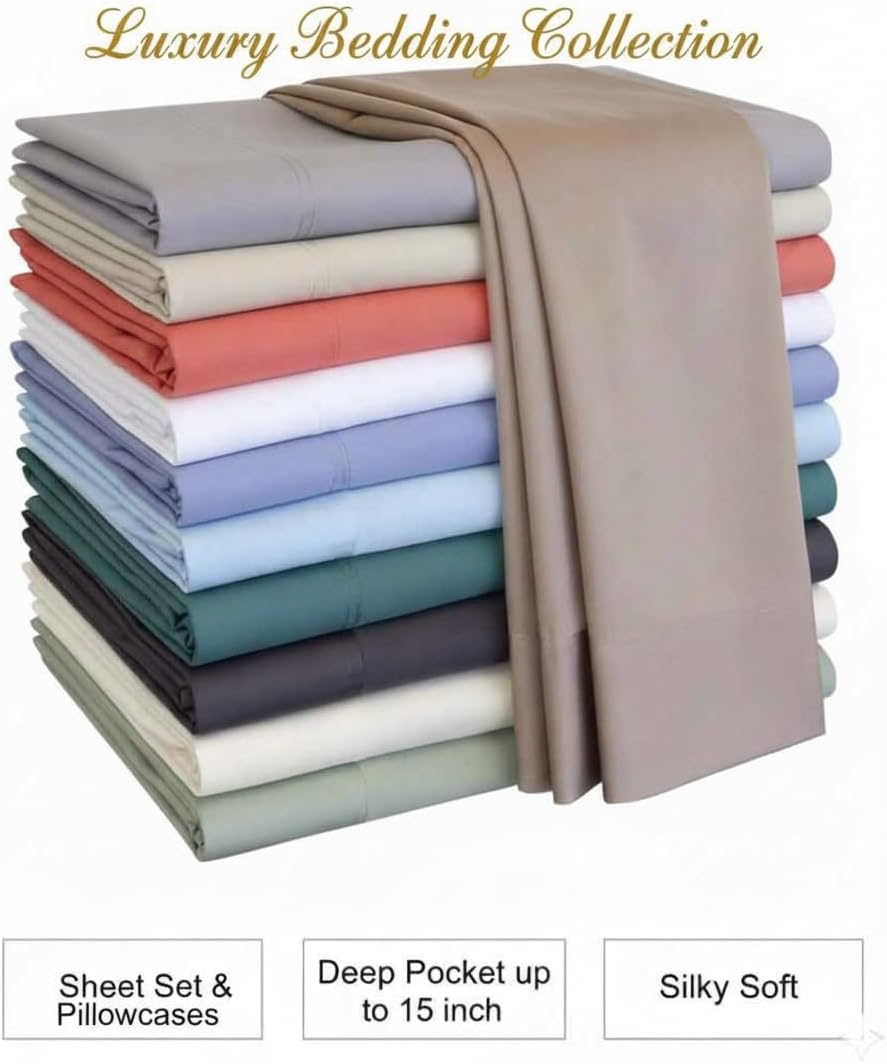 sheetsnthings Solid Viscose from Bamboo-Cotton Hybrid, Hybrid, 4PC Top-Split-King Sheets Set for Adjustable Beds, Periwinkle